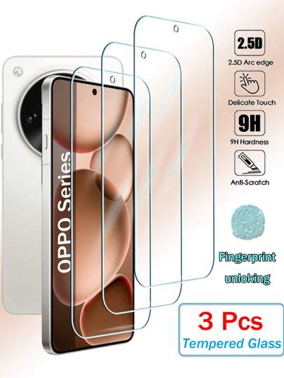 3 件高清透明屏幕钢化玻璃保护膜适用于 OPPO Reno Find X8 X8s X8s+ Ultra A6 Max GT A5 A3 Pro A2 Reno 14 Pro 13 13F 13FS 12F 12FS 11F 11A 9A 8T 8Z 8 7 A20 A40 A80 A18 A38 A58 A56 A57 A59 A78 A79 A98 A17 A36 A76 A77 A97 A16 A96 K13x K12 K11 2.5D 全覆盖胶水屏幕玻璃