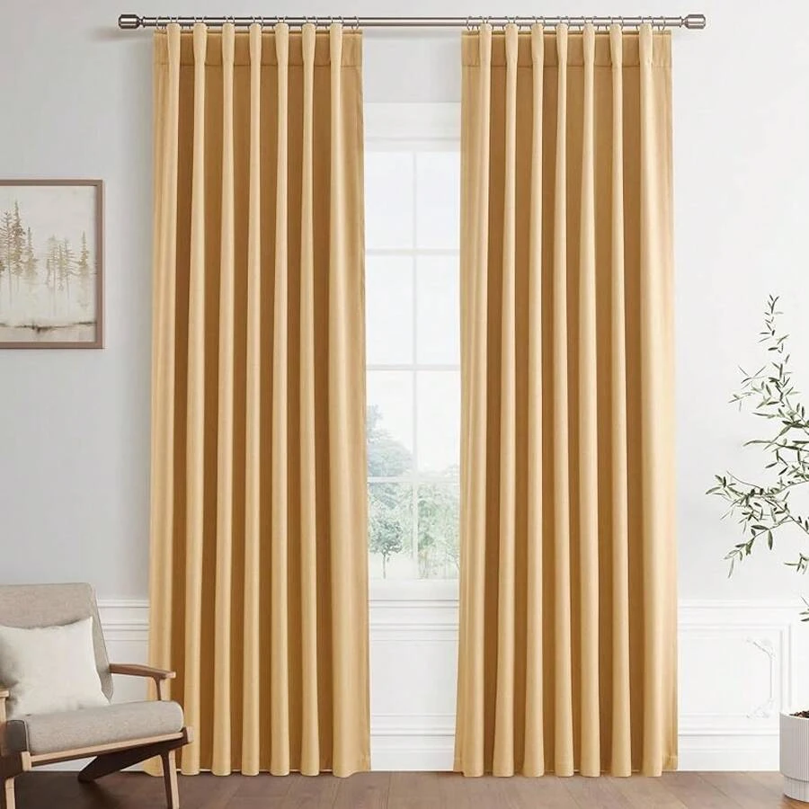 Beige Linen% Blackout Curtains 84 Inch Long, Rod Pocket/Back Tab/Hook Belt/Clip Rings, Thermal Insulated Drapes Bedroom Living Room With Hooks (1 Panel, 60 X 84), Stylish Window Treatments - 駱駝 - 查看 1