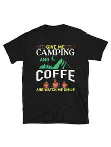 Camiseta de regalo para amantes de la naturaleza y el café y la aventura de camping - Negro - Ver 2