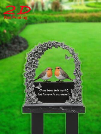 1 pièce Plaque commémorative avec design classique d'arche florale et oiseau rouge-gorge - 12 x 20 cm, piquet de jardin en acrylique résistant aux intempéries, convient pour une tombe, une pierre tombale ou une décoration commémorative à la maison - à monter au sol, sans électricité nécessaire, décoration de tombe, design plat 2D