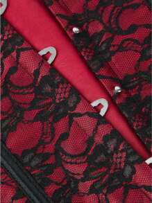 1 件女士酒红色蕾丝提花束腰训练器紧身胸衣