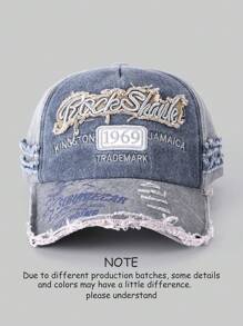 1pc Vintage Style Embroidered Letter Distressed Washed Hole Unisex Baseball Cap