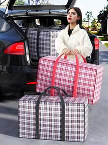 Extra Large Storage Bags, Tote Moving Luggage Bag, Large Capacity Waterproof Clothing Storage Bags For Travelling College Carrying, Dorm Room Essentials Moving Supplies, Grid Pattern Waterproof Handheld Ultra-Large Capacity Storage Bag For Bedding, Moving Box Thickened Waterproof Luggage Bag, Waterproof Grid Printed Storage Bag, Clothes, Moving And Packing, Back-To-School Essentials, Back To School Luggage Organizer For Students - Multicolor - View 2