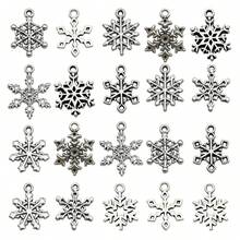 1 paquete de dijes de copo de nieve de aleación en color plata antigua, colgantes de copos de nieve navideños para manualidades, fabricación de joyas, accesorios DIY para collares y pulseras - Plata antigua - Ver 15