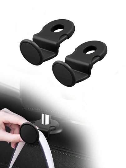 2pcs Black ABS Car Seat Back Hooks, Vehicle Interior Accessories, Car Seat Storage Hanger