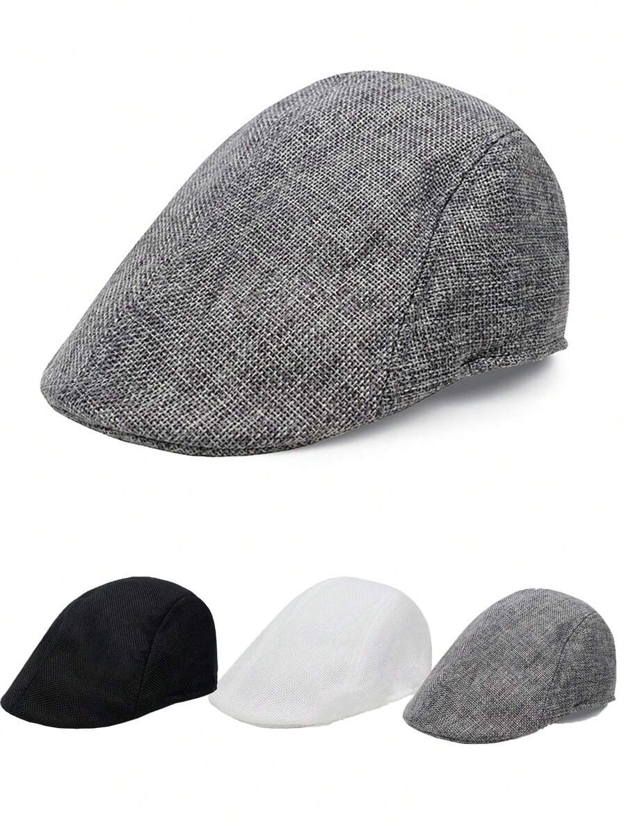 1 件纯色贝雷帽，轻质网眼透气夏季帽子，贝雷帽，男士复古休闲遮阳帽 - 彩色 - 查看 1