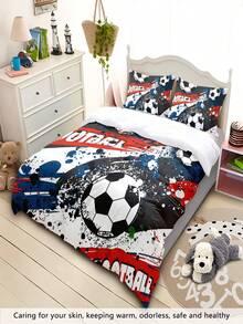 Conjunto de cama com estampa tie-dye de futebol, 4 peças (1 lençol + 1 capa de edredom + 2 fronhas, sem enchimento), macio e confortável, para todas as estações, adequado para dormitórios, camas de solteiro e camas infantis