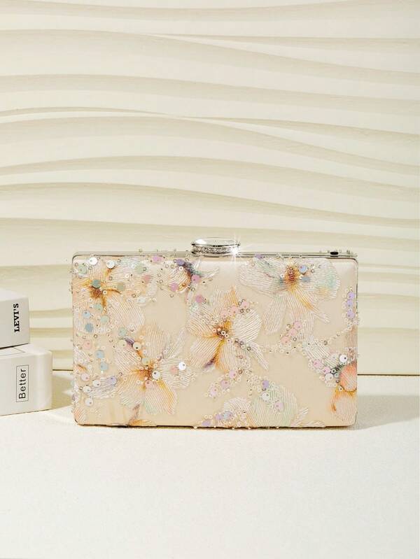 Sparkle Embroidered Floral Pattern Women's Evening Clutch (Random Design), Elegant & Fashionable Handbag Suitable For Party, Romantic Wedding, Prom, Banquet. Great For Halloween, Valentine's Day Gift
