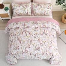 2025 Pink Floral Coverlet Set-Floral Quilted Bedspread Sets (3Pcs),Suitable For Bedroom, Home Room Decor, Dorm Decoration, Valentine Day Gifts, All Seasons - 粉色 - 查看 3
