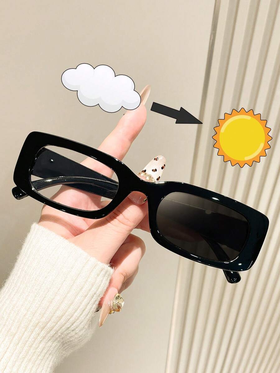 1 件 Y2K 复古方形时尚眼镜，带变色镜片，可爱时尚，适合派对、海滩、日常佩戴，男女通用矩形墨镜