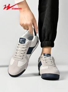 STARNOVO 男士运动鞋，男士系带 T 头休闲运动鞋，透气休闲运动鞋，简约时尚运动鞋，纯色低帮橡胶鞋情人节创意