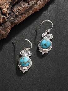 1 对复古波西米亚风格石球吊坠耳环，时尚优雅的珠宝耳环，送给妈妈的礼物