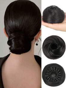 合成发髻 马尾辫 发髻 甜甜圈 接发 弹性松紧带 深棕色 女士