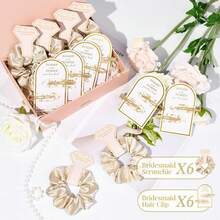 12 PCS Soft Silk Satin Hair Accessories - Scrunchies, Hair Clips Bridal Shower Gifts, Wedding Favors Women And Girlsvalentine's Day ET9K - Pink Series - View 4