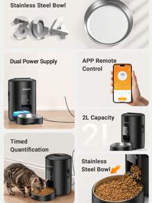 ROJECO 2L Automatic Cat Feeder Stainless Steel Bowl Pet Smart Cat Food WiFi Button Remote Control Auto Feeder For Cats Dog Accessories