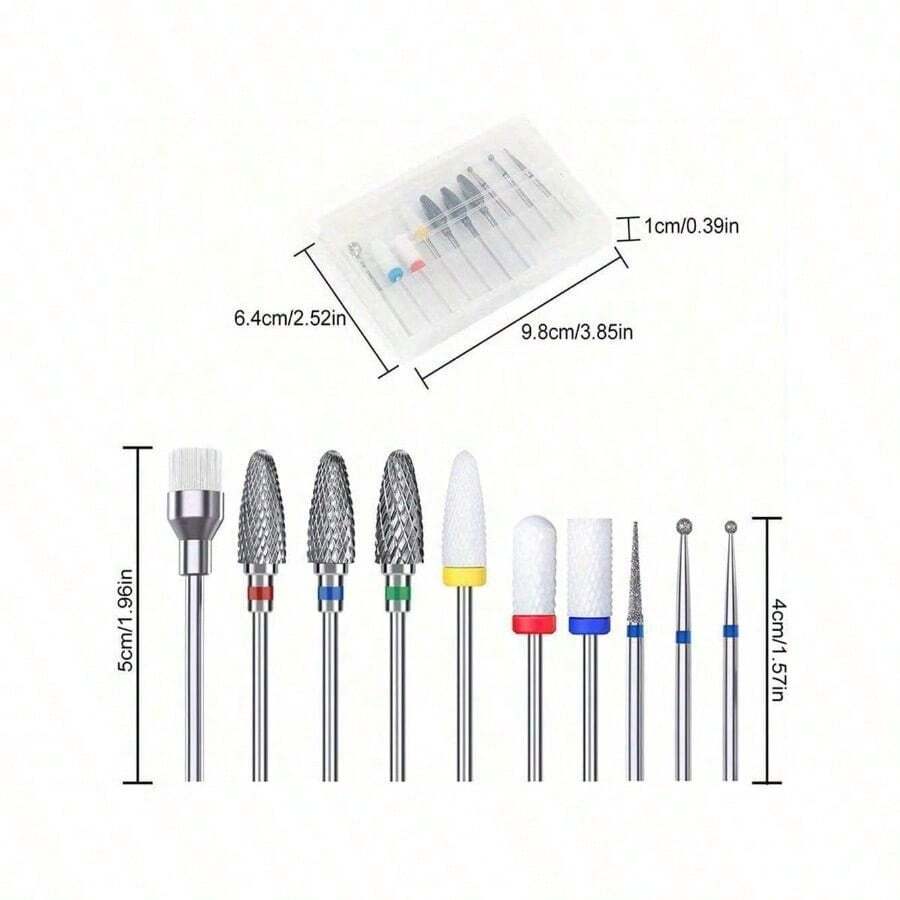 10 Pcs Nail Drill Bits Set Tungsten Steel Ceramic Nail Art Tools File ...