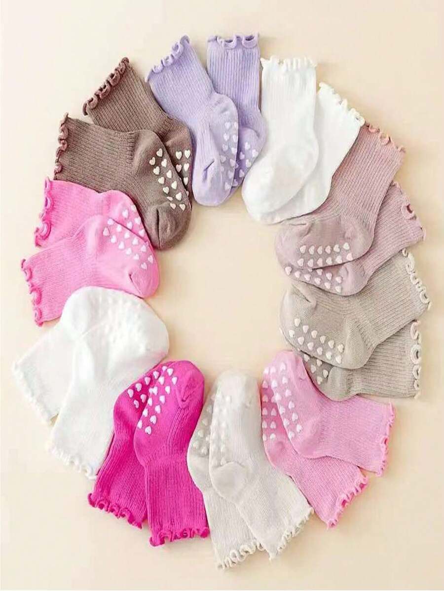 5双婴儿袜，带抓地力，袖口无束缚，荷叶边公主袜，适合0-5岁女婴