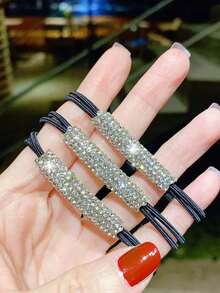 20/10/3 件奢华水钻发圈，新款马尾辫弹力发带，简单百搭，高弹性，温柔呵护秀发，优雅时尚的设计，适合派对、活动和日常佩戴，马尾辫固定器，发圈，发圈，发绳，发饰，健身运动装 - 黑色 - 查看 5