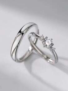 1 Pair Sparkling Romantic Couple Rings, Unique Design Elegant Style Suitable For Daily Wear, Valentine's Day Gift