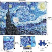 1000 piezas Rompecabezas de la Noche Estrellada - 1000 Piezas Mini Puzzles de Van Gogh para Adultos, Obra de Arte, Juego Familiar (Incluye Piezas de Rompecabezas y Papel de Dibujo) - El Mejor Regalo para Adultos (Obra de Arte y Juego Familiar)