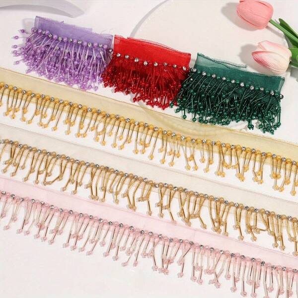 1 Yard 6cm Wide Beaded Tassels Lace Trim Fringe Garment Dress Tassel Decoration Ornaments Hanging Bead Curtain DIY Decoration