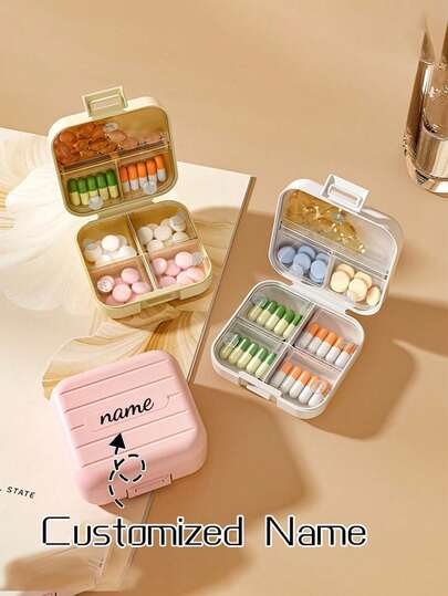 1pc Mini Portable Pill Organizer With Customizable Name, Large Capacity Medicine Box, Jewelry Storage Box, Split Packaging Pill Tablets Sealed Storage Pill Box Personalized Customization Pill Box Gift For Family/Friends Back To School Season
