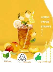 10/20 支柠檬纸吸管一次性鸡尾酒吸管用于饮料条纹吸管用于奶昔柠檬水摊位用品装饰，独立包装的柠檬形状塑料吸管，生日派对新娘送礼会婚礼用品，厨房，夏日派对，泳池派对，万圣节和圣诞节派对用品 - 彩色 - 查看 5