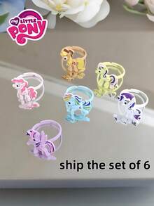 MY LITTLE PONY 1/6 pièces Bague queue mignonne et polyvalente réglable de style dessin animé, style anime mignon, décoration de maison convenant pour les cadeaux de fête, l'ameublement, les fournitures de fête, les cadeaux, convenant pour la Saint-Valentin, les décorations et cadeaux d'anniversaire, cadeaux de Noël pour les amis, cadeaux, décorations, décoration d'intérieur, cadeau parfait pour les jeunes pendant leur anniversaire