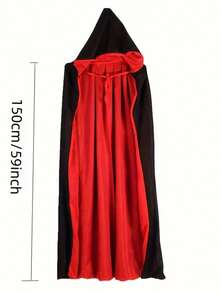 120cm/140cm/150cm Halloween Double-Layer Black And Red Cape Cloak, With Hood And Stand-Up Collar Style, Vampire Death Cosplay Cloak, Halloween Party Decoration, LARP Party Supplies, Stage Performance Accessory Decoration