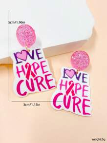 一对亚克力粉色圆形亮片爱心印花耳环，乳腺癌宣传耳环，女士装饰耳环，朋友礼物，约会之夜