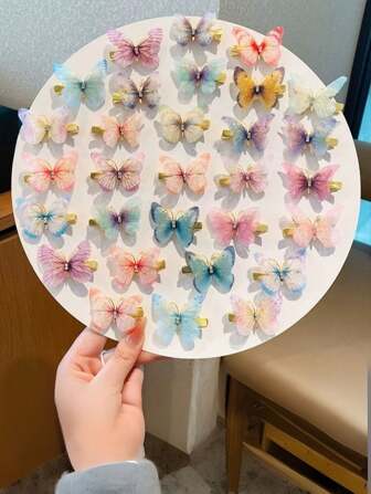 6/12pcs Colorful Sheer Butterfly Gradient Hair Clips