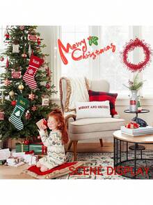 1 szt. Spersonalizowana skarpeta świąteczna z haftowanym imieniem, w stylu vintage, z mieszanki bawełny, w kształcie buta, z pętelką do zawieszania, świąteczna torebka prezentowa do dekoracji kominka