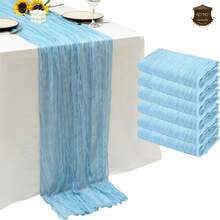 6pcs Light Blue Bohemian Cheese Cloth Table Runner, Sheer Fabric For Wedding, Birthday, Bridal Shower, Party, Banquet, Daily Dining Table Decor - Multicolor - View 2