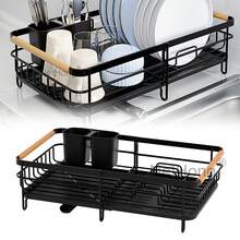 NetHong Large Kitchen Sink Dish Drainer Rack With Drip Tray And Plate Cutlery Holder UK - Black Single Layer-bT090 - View 8