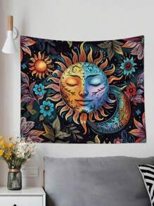 1 件数码印花太阳神图案涤纶挂毯，万圣节挂毯，适用于日常客厅卧室墙壁装饰、露营装饰、四季挂毯
