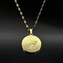 Collar con colgante de medalla de oración cristiana para mujeres y hombres, de acero inoxidable color oro, joya religiosa amuleto, regalo - collar - Ver 5