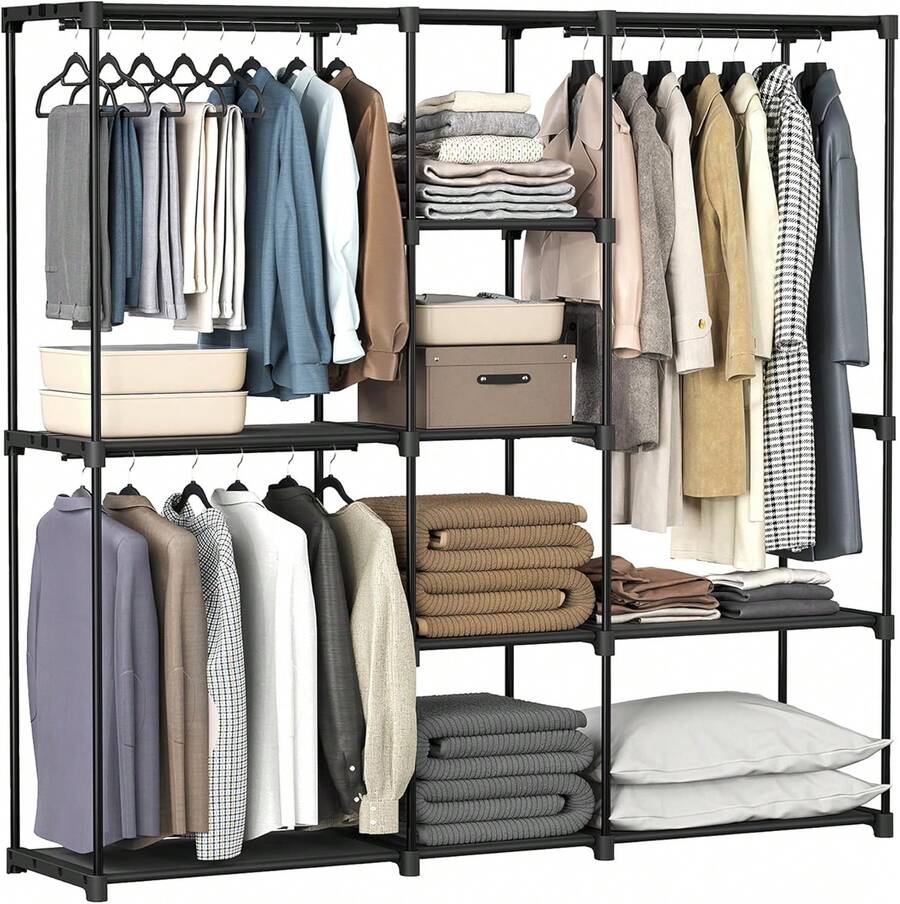 SONGMICS Portable Closet, Standing Closet Organizer, Clothes Rack With Shelves, Hanging Rods, Storage Organizer, For Cloakroom, Bedroom, 71.7 X 16.9 X 71.7 Inches, Black URYG037B02