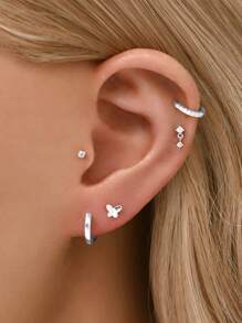 1 Piece Of Gold Mini Pendant Lip Stud Earring With Internal Thread | 925 Sterling Silver Hypoallergenic Earring | Cartilage/Auricle Flat Earring | Back Lip Stud | Unisex Everyday Wear (Sold Individually) - Multicolor - View 7