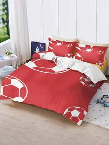 3PCS Customized Duvet Cover With Red Background, Football Pattern, Personalized Name, Number, All Season Universal Polyester Fabric, Digital Printing, Boys' Gift,The Fabric Is 90g Fabric - Multicolor - View 4