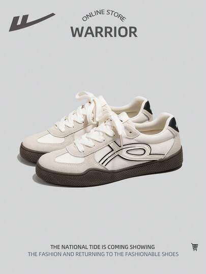 WARRIOR 1 par de zapatos casuales versátiles, zapatillas de malla con parches y cordones transpirables para mujer, zapatos planos de uso diario de sencillo diseño de corte bajo