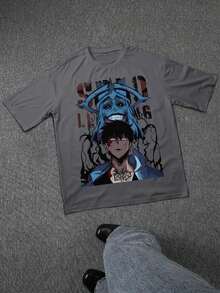 Solo Leveling Anime Graphic T Shirt 220g Heavyweight 100% Cotto - Xám - Xem 2