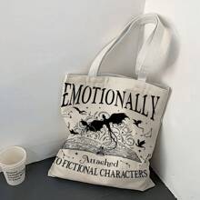 1pc Spacious Double Sided Printed Canvas Tote Bag With Adjustable Straps Style Durability For Shopping, Travel, Daily Use, And Gift Giving. Choose Your Favorite Strap Color For Personalized Comfort.