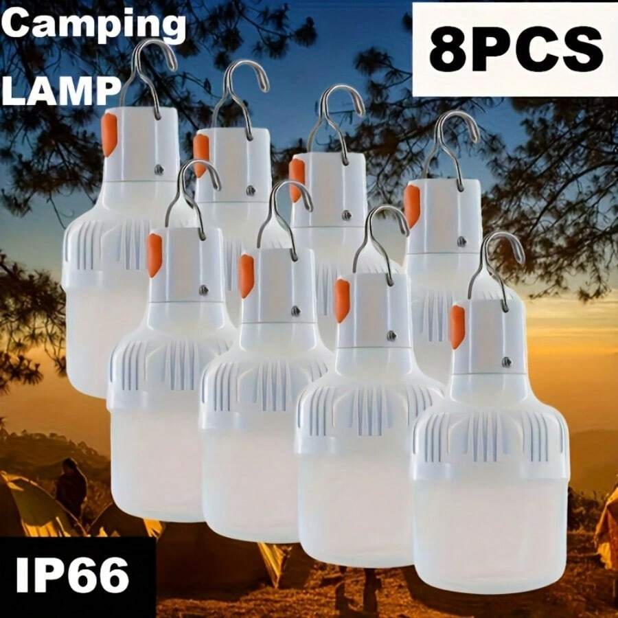 4pcs Rechargeable LED Camping Lanterns With USB Charging, Hands-Free Tent Light & Hook - Perfect For Adventure, Climbing, Emergencies & Holidays, Camping Accessories - 白色 - 查看 1
