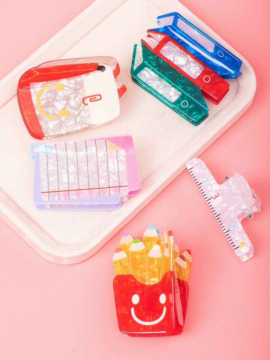 1pc Cute Cartoon Stationery Hair Clip, New Hair Claw Clip For Updo, Women Creative Cartoon Memo Pad Stand Hair Accessory, Suitable For Daily Commute, Holiday Party, Gift For Friends, Girlfriend Hair Accessories Autumn Accessories - Multicolor - View 1