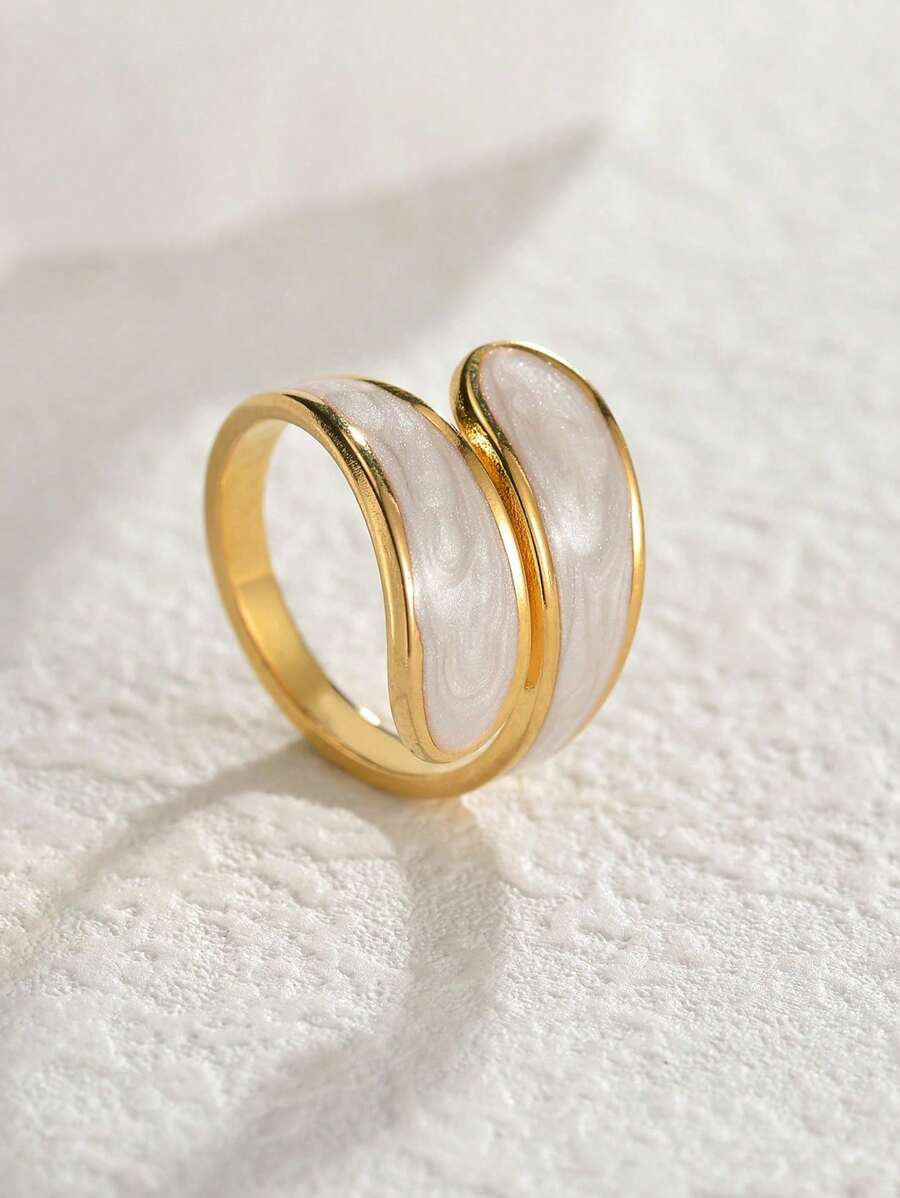 1入組不銹鋼油滴葉形女士環繞式戒指極簡