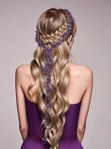 1 件紫色珍珠流苏发藤夏季仙女风格发饰优雅轻盈派对发带适合长发 A159，头饰，头饰，头链，发藤链 - 紫色 - 查看 4