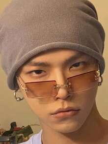 2pcs Square Frameless Y2K One-Piece Stylish Fashion Glasses - Multicolor - View 6