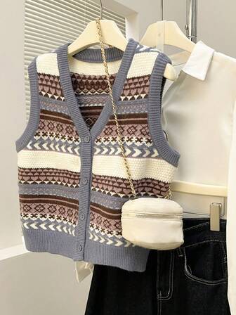 Alicedudu Women's Retro V-Neck Cardigan Vest, Autumn/Winter