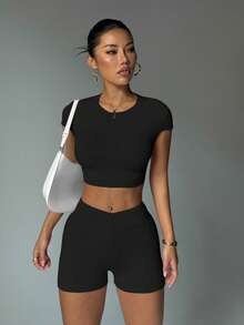 Bộ đồ thể thao nữ mùa xuân hè, bộ tập yoga, bộ tập thể dục, bộ đồ tập luyện tại nhà, thân thiện với da và thoải mái, màu đen. - màu đen - Xem 4