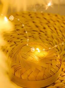 30pcs Pearl Shaped LED Lights | 1 String, 6.56ft/78.74in, Bedroom, Wedding, Christmas, Holiday Decor, Battery Powered (Batteries Not Included), Christmas Berry Garland Lights, Fireplace Decor, Acrylic Pearl Warm White LED Lights, Holiday Lighting, Battery Powered, Indoor Wreath, Suitable For Christmas Home Party Decoration (White) - Warm Color - View 4